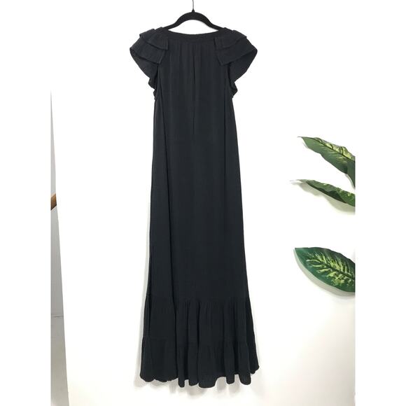 Sundays Gauze Ruffle Maxi Sundress Black Dress Women's S Cute Airy 100% Cotton - Picture 7 of 12